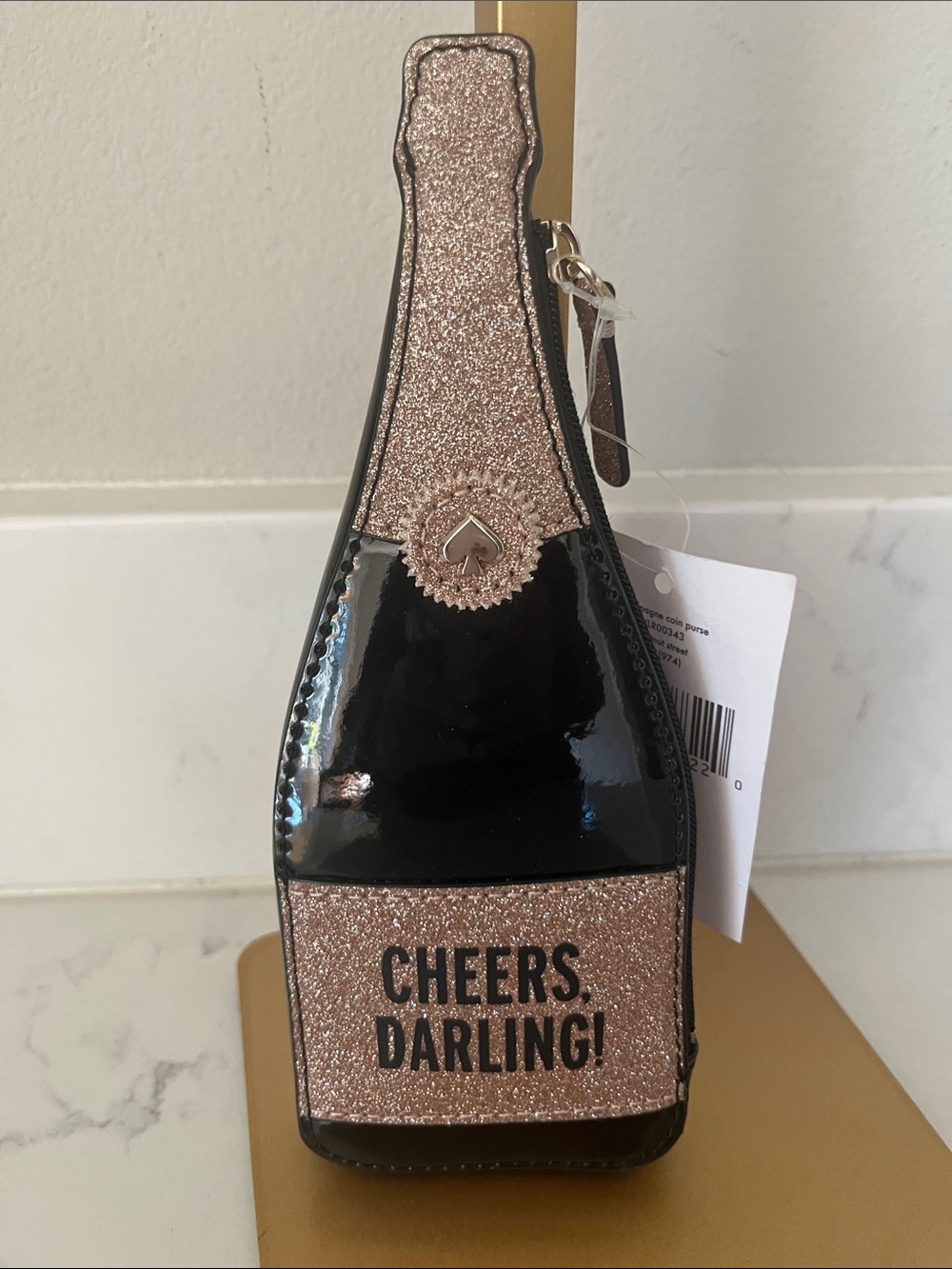 NWT Kate Spade CHEERS DARLING! Glitter Champagne Bottle coin purse
